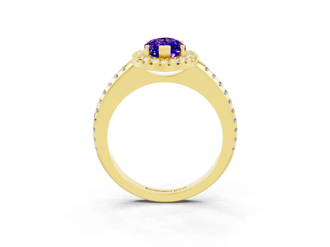 Yellow gold Marquise Cut Tanzanite Pavé Halo Ring with Four-Prong Setting_15
