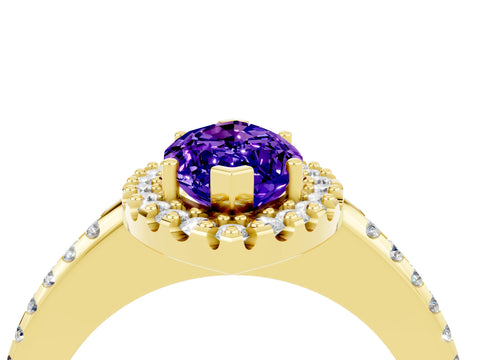 Yellow gold Marquise Cut Tanzanite Pavé Halo Ring with Four-Prong Setting_16