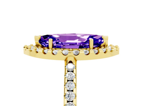 Yellow gold Marquise Cut Tanzanite Pavé Halo Ring with Four-Prong Setting_17