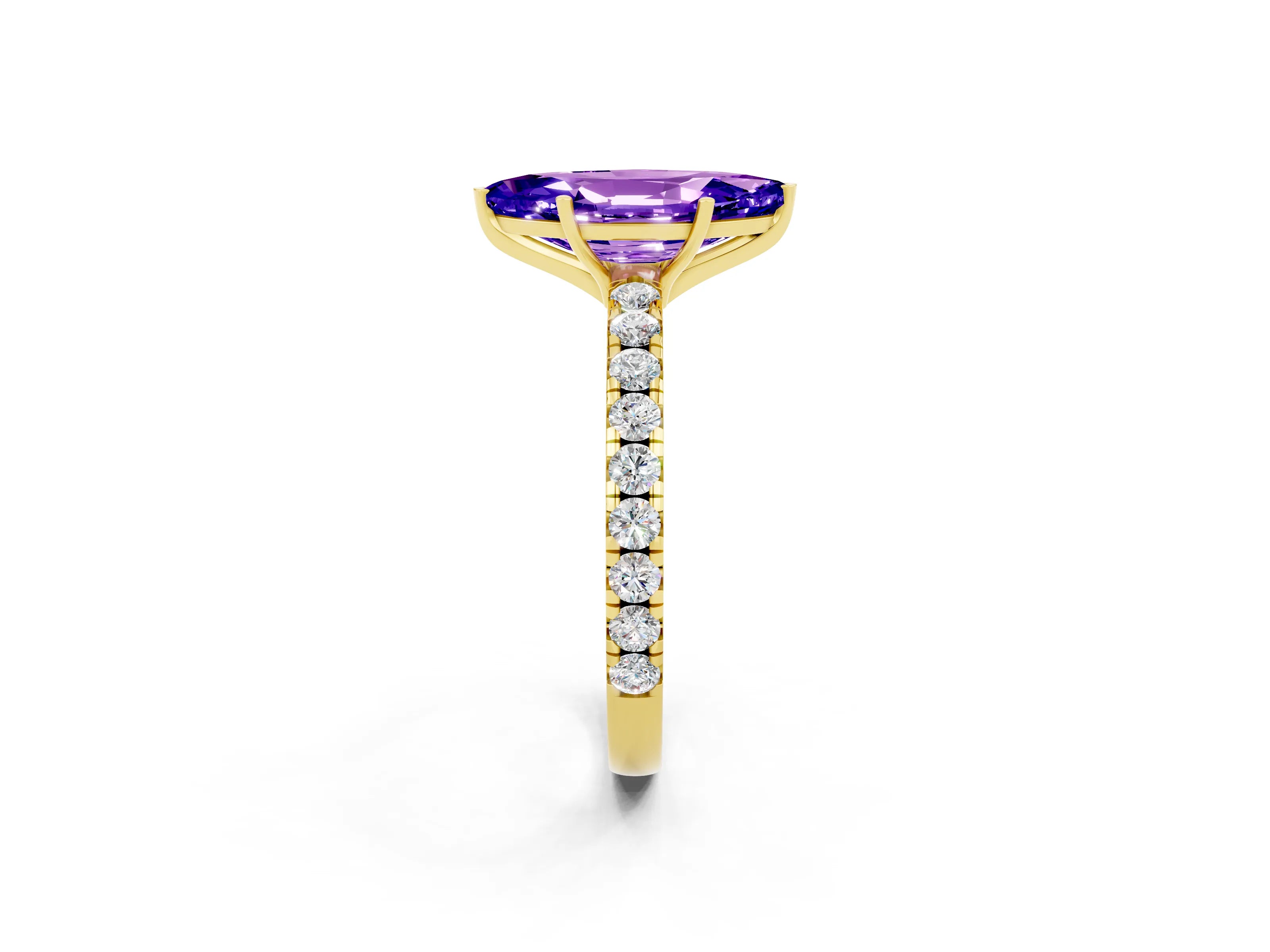 Yellow gold Marquise Cut Tanzanite Pavé Solitaire Engagement Ring with Four-Prong Setting_14