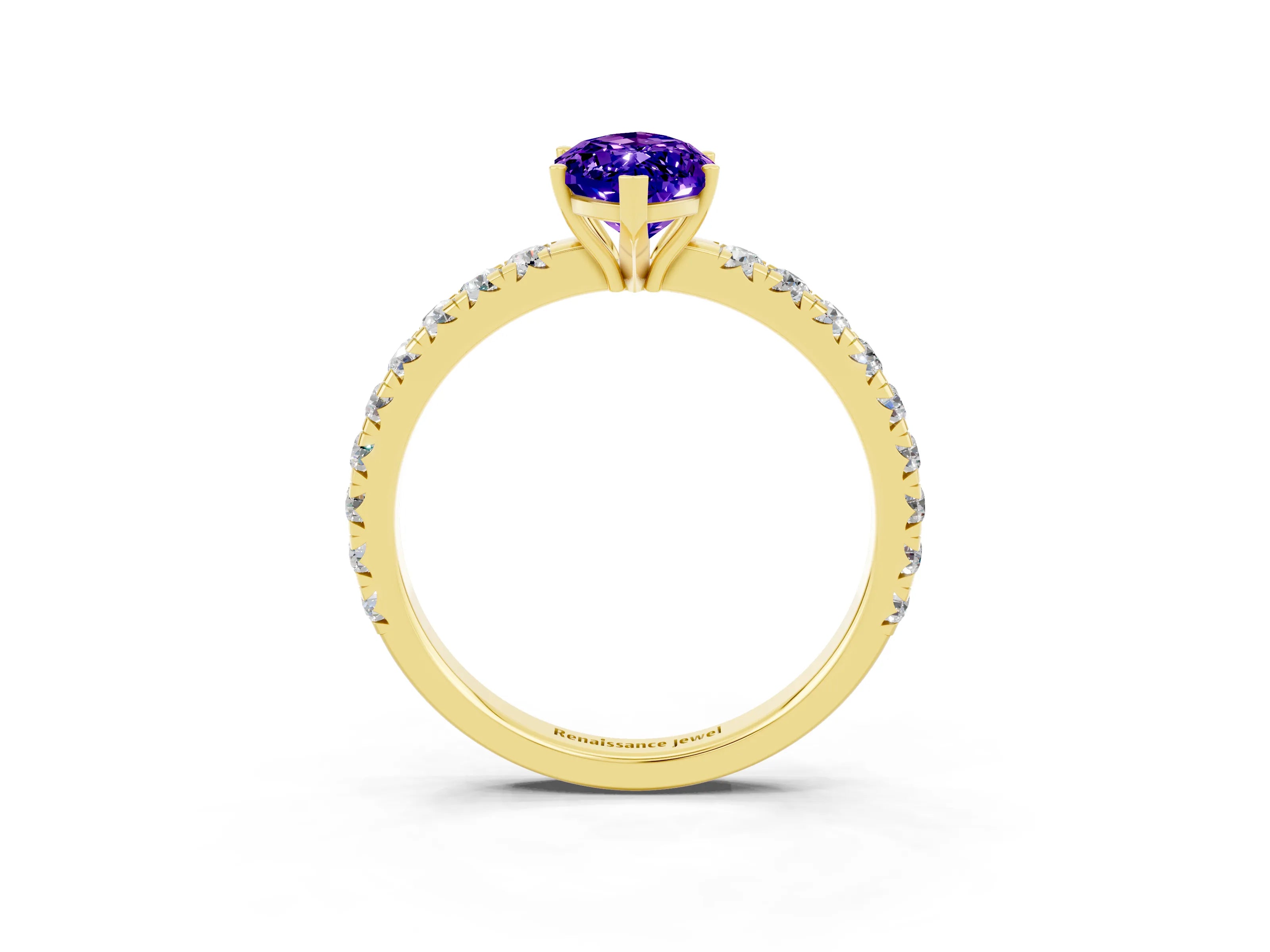Yellow gold Marquise Cut Tanzanite Pavé Solitaire Engagement Ring with Four-Prong Setting_15