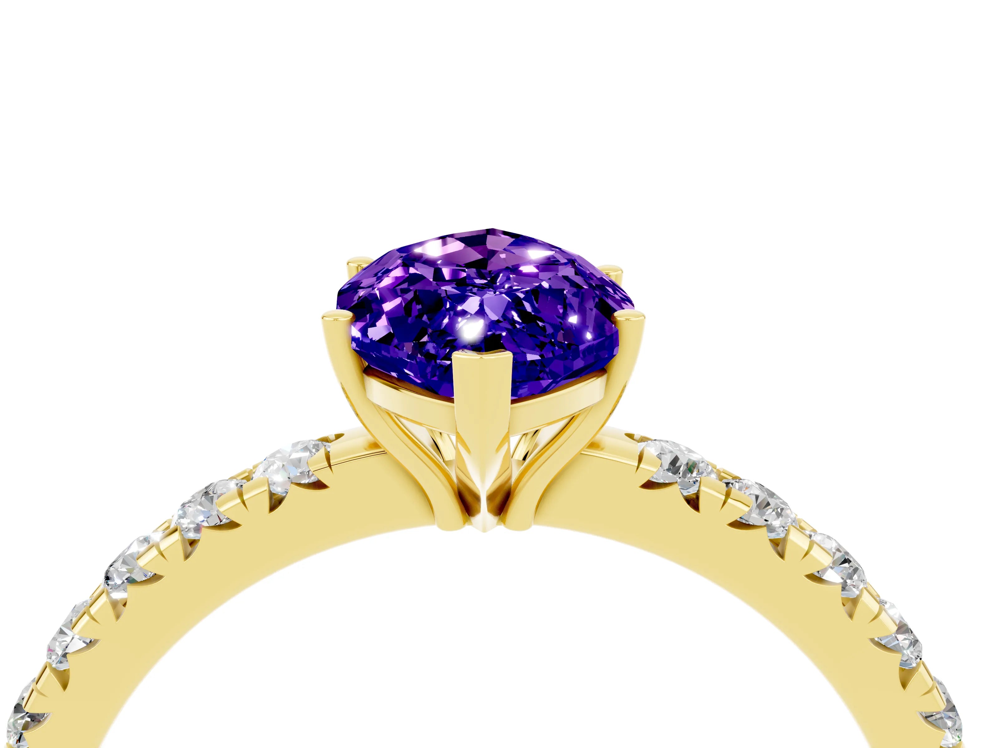 Yellow gold Marquise Cut Tanzanite Pavé Solitaire Engagement Ring with Four-Prong Setting_16