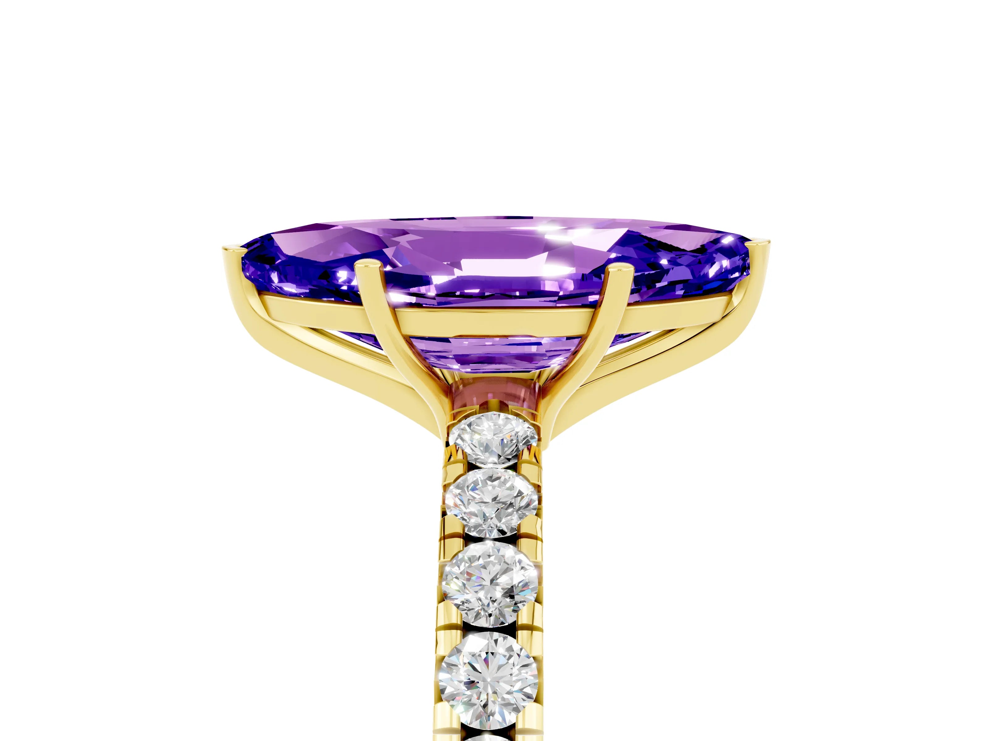 Yellow gold Marquise Cut Tanzanite Pavé Solitaire Engagement Ring with Four-Prong Setting_17