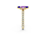 Yellow gold Marquise Cut Tanzanite Pavé Solitaire Ring with Round Band and Prong Setting_26