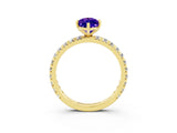 Yellow gold Marquise Cut Tanzanite Pavé Solitaire Ring with Round Band and Prong Setting_27