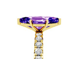 Yellow gold Marquise Cut Tanzanite Pavé Solitaire Ring with Round Band and Prong Setting_29