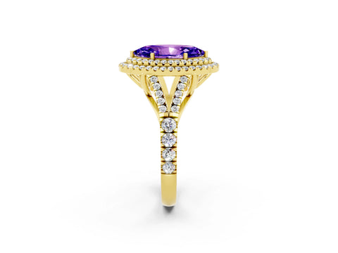 Yellow gold Marquise Cut Tanzanite Pavé Split Shank Double Halo Engagement Ring_2