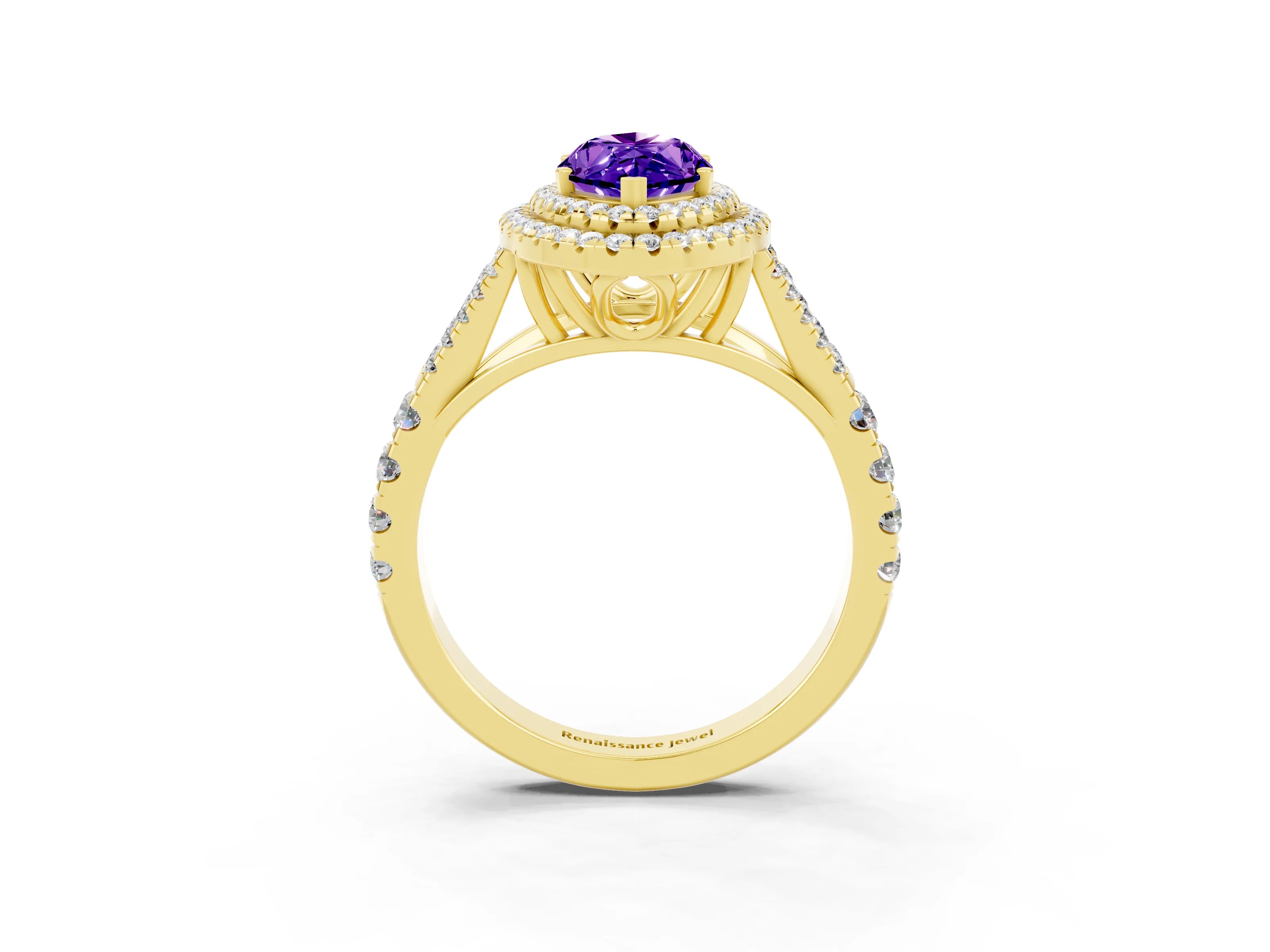 Yellow gold Marquise Cut Tanzanite Pavé Split Shank Double Halo Engagement Ring_3