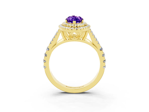 Yellow gold Marquise Cut Tanzanite Pavé Split Shank Double Halo Engagement Ring