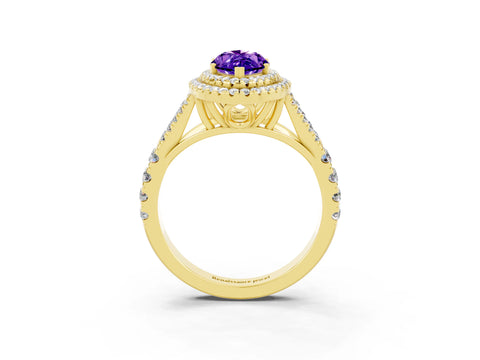 Yellow gold Marquise Cut Tanzanite Pavé Split Shank Double Halo Engagement Ring_3