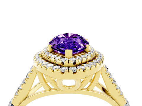 Yellow gold Marquise Cut Tanzanite Pavé Split Shank Double Halo Engagement Ring_4