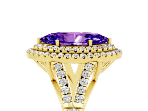 Yellow gold Marquise Cut Tanzanite Pavé Split Shank Double Halo Engagement Ring_5