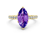 Yellow gold Marquise Cut Tanzanite Pave Band Solitaire Ring with Four-Prong Setting_12