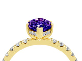 Yellow gold Marquise Cut Tanzanite Pave Band Solitaire Ring with Four-Prong Setting_16
