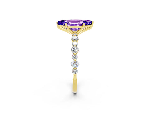 Yellow gold Marquise Cut Tanzanite Prong Set Engagement Ring with Pavé Band_2
