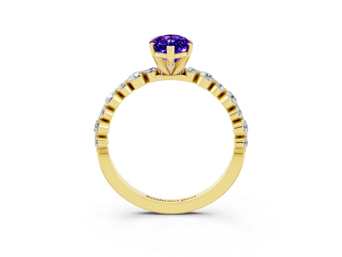 Yellow gold Marquise Cut Tanzanite Prong Set Engagement Ring with Pavé Band_3