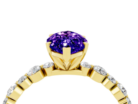 Yellow gold Marquise Cut Tanzanite Prong Set Engagement Ring with Pavé Band_4