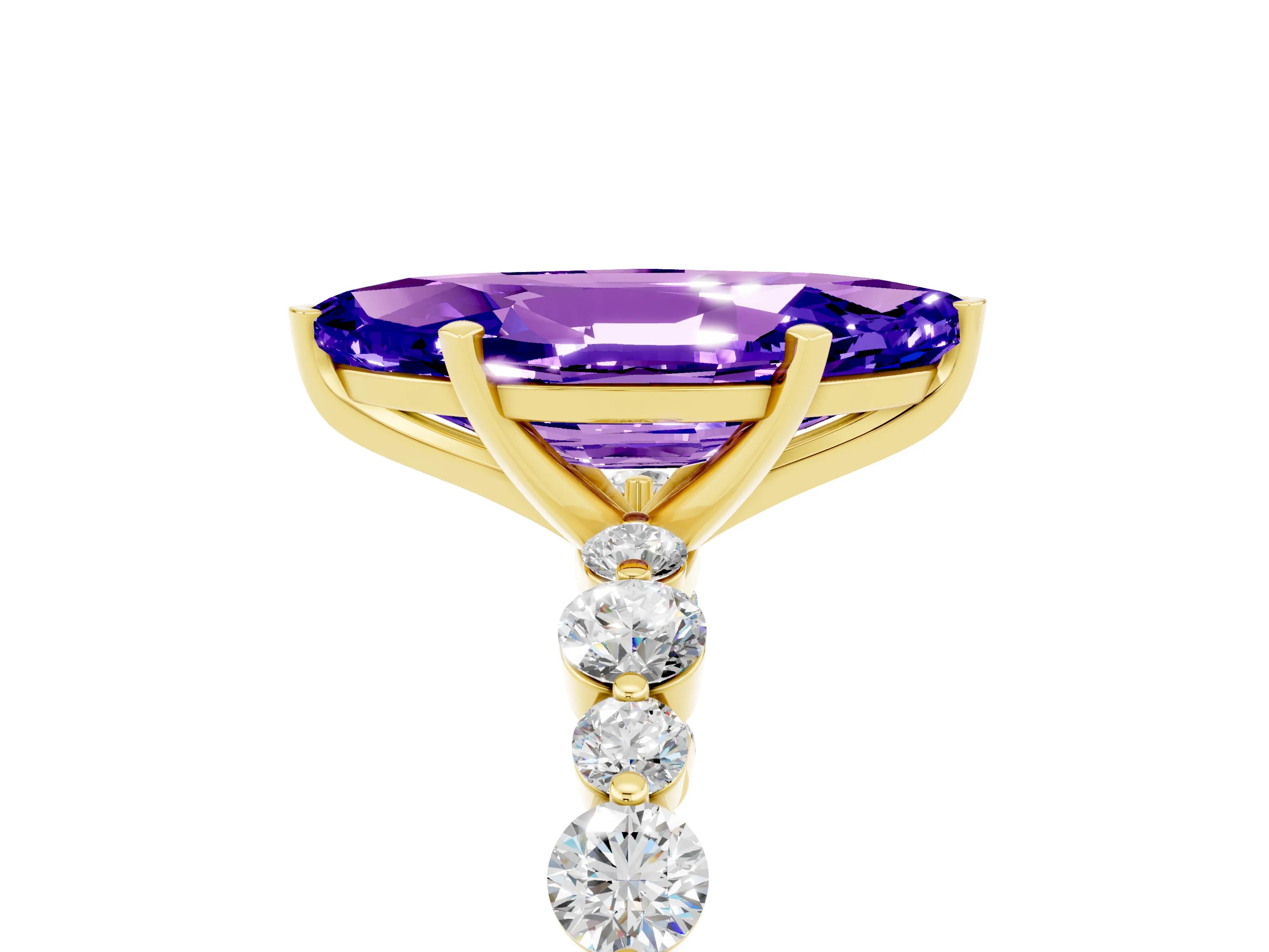 Yellow gold Marquise Cut Tanzanite Prong Set Engagement Ring with Pavé Band_5