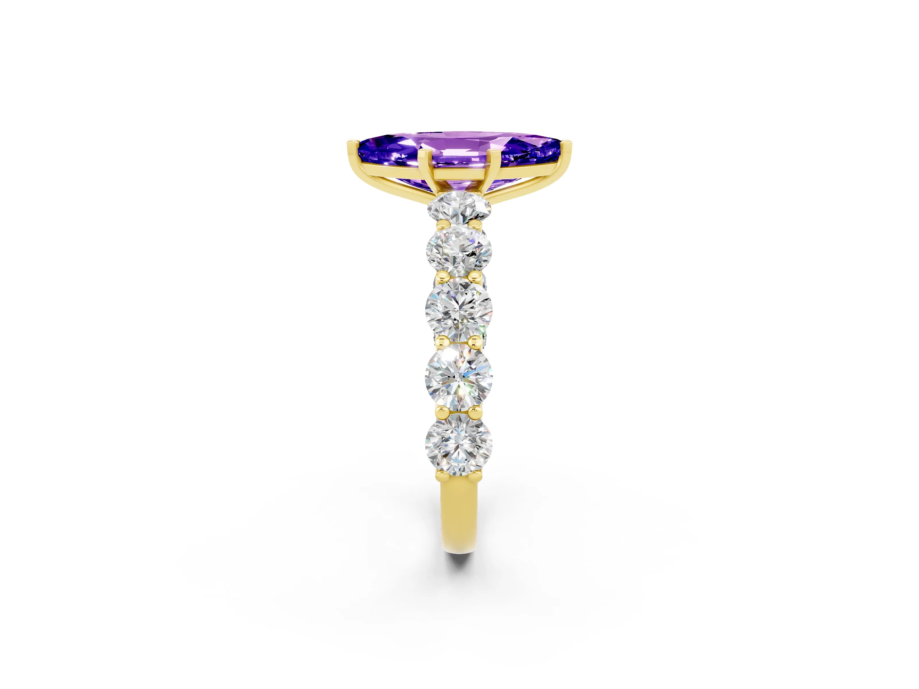 Yellow gold Marquise Cut Tanzanite Prong Setting with Side Stones on a Pave Band_2
