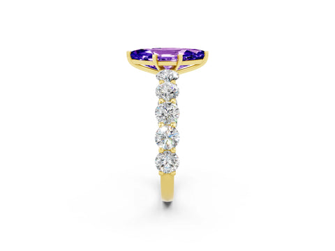 Yellow gold Marquise Cut Tanzanite Prong Setting with Side Stones on a Pave Band_2