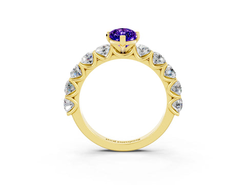 Yellow gold Marquise Cut Tanzanite Prong Setting with Side Stones on a Pave Band_3