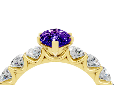 Yellow gold Marquise Cut Tanzanite Prong Setting with Side Stones on a Pave Band_4
