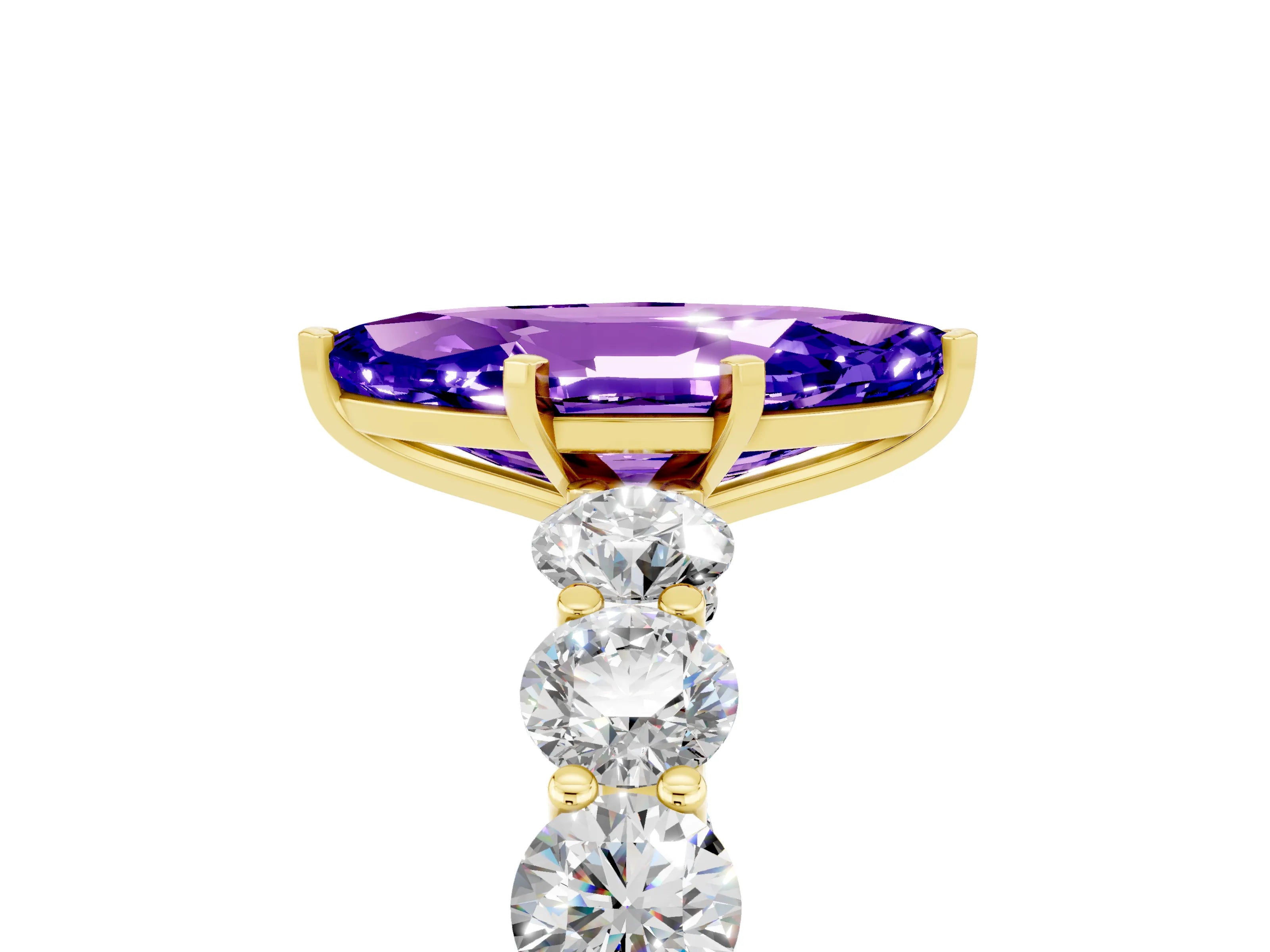 Yellow gold Marquise Cut Tanzanite Prong Setting with Side Stones on a Pave Band_5