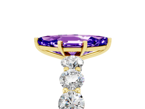 Yellow gold Marquise Cut Tanzanite Prong Setting with Side Stones on a Pave Band_5