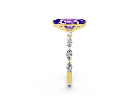 Yellow gold Marquise Cut Tanzanite Ring with Marquise Side Stones and Prong Setting_2