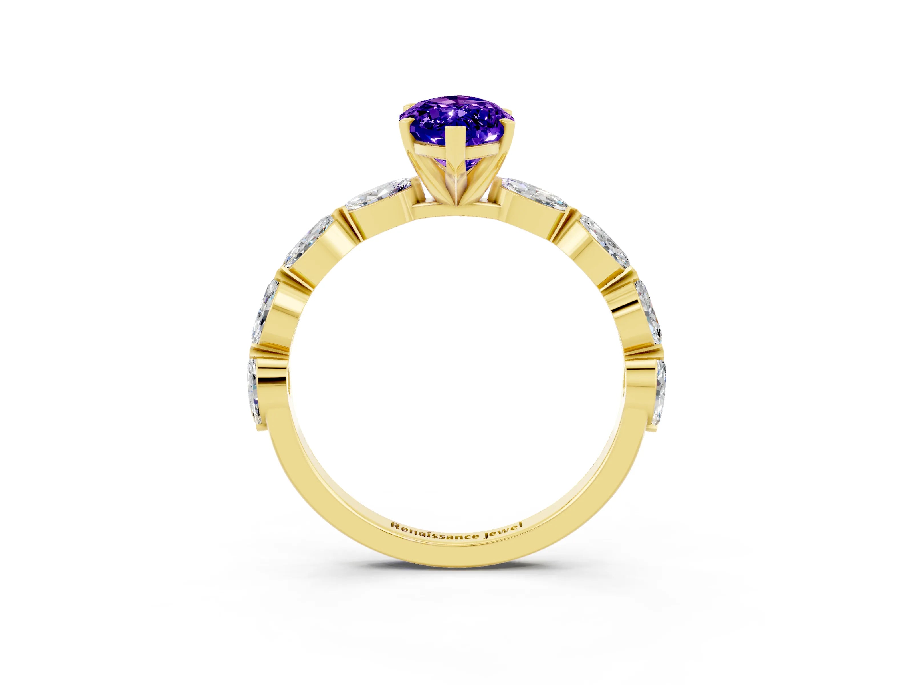 Yellow gold Marquise Cut Tanzanite Ring with Marquise Side Stones and Prong Setting_3