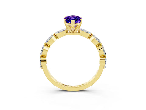 Yellow gold Marquise Cut Tanzanite Ring with Marquise Side Stones and Prong Setting_3