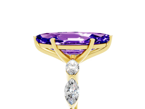Yellow gold Marquise Cut Tanzanite Ring with Marquise Side Stones and Prong Setting_5