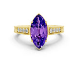 Yellow gold Marquise Cut Tanzanite Ring with Milgrain Pavé Band and Four-Prong Setting_12