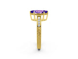 Yellow gold Marquise Cut Tanzanite Ring with Milgrain Pavé Band and Four-Prong Setting_14