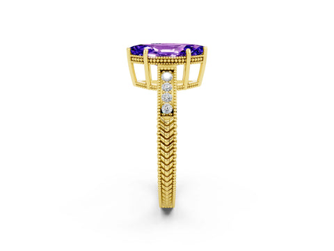 Yellow gold Marquise Cut Tanzanite Ring with Milgrain Pavé Band and Four-Prong Setting_14