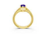 Yellow gold Marquise Cut Tanzanite Ring with Milgrain Pavé Band and Four-Prong Setting_15