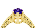 Yellow gold Marquise Cut Tanzanite Ring with Milgrain Pavé Band and Four-Prong Setting_16