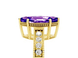 Yellow gold Marquise Cut Tanzanite Ring with Milgrain Pavé Band and Four-Prong Setting_17