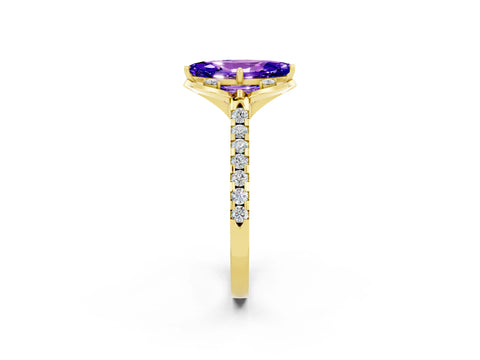 Yellow gold Marquise Cut Tanzanite Ring with Pavé Band and Floral Prong Setting_2