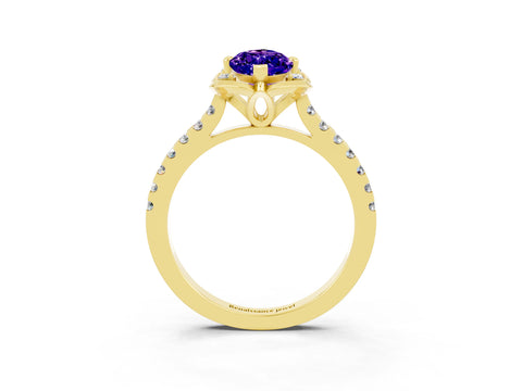 Yellow gold Marquise Cut Tanzanite Ring with Pavé Band and Floral Prong Setting_3
