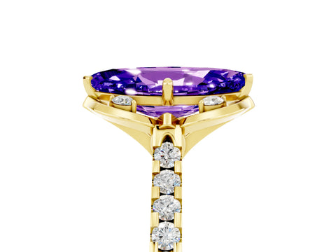 Yellow gold Marquise Cut Tanzanite Ring with Pavé Band and Floral Prong Setting_5