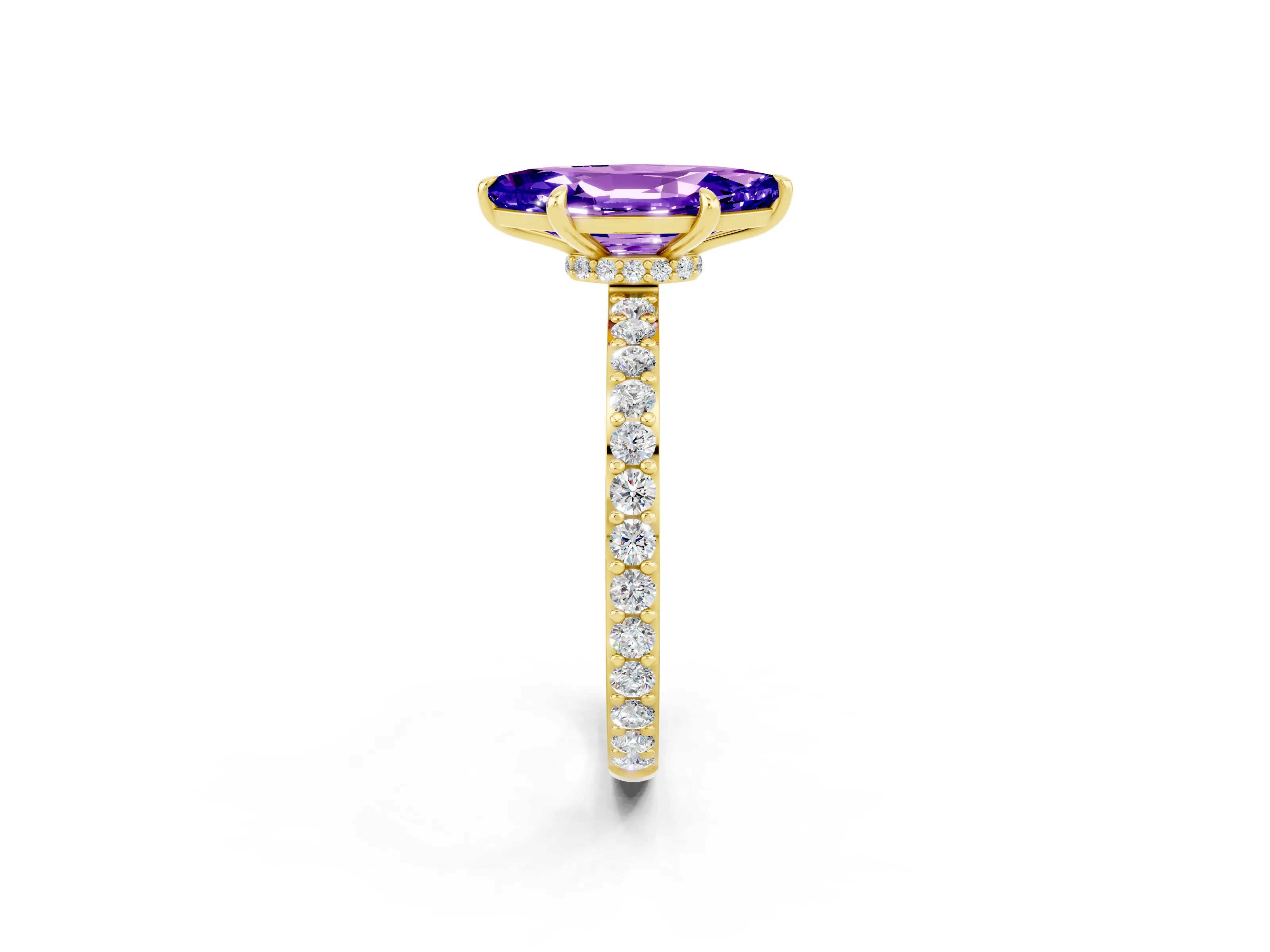 Yellow gold Marquise Cut Tanzanite Ring with Pavé Band and Four-Prong Setting_2