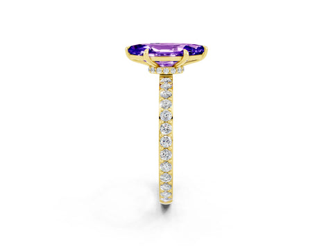 Yellow gold Marquise Cut Tanzanite Ring with Pavé Band and Four-Prong Setting_2