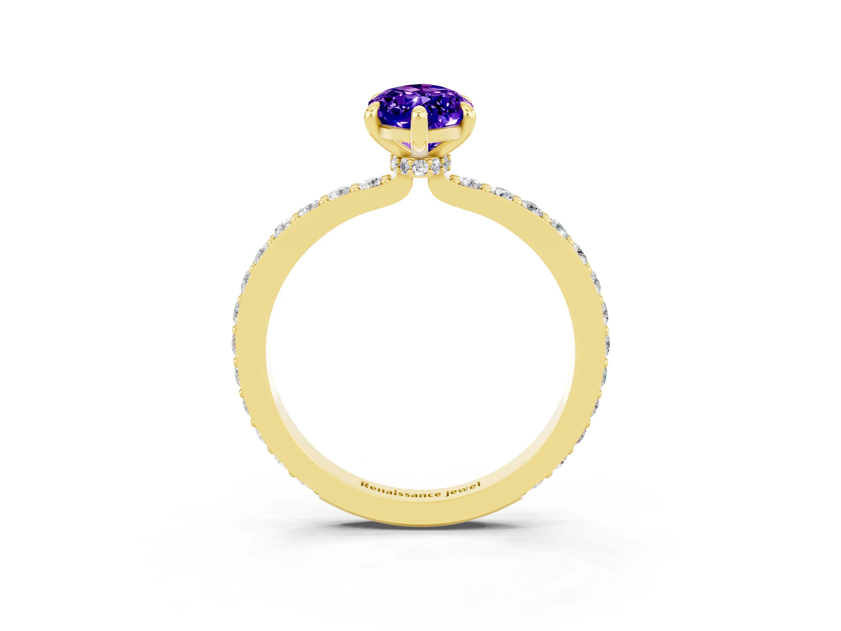 Yellow gold Marquise Cut Tanzanite Ring with Pavé Band and Four-Prong Setting_3