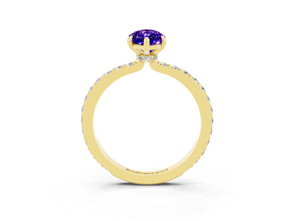 Yellow gold Marquise Cut Tanzanite Pavé Engagement Ring with Round  Accents and Prong Setting