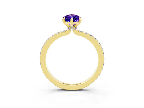 Yellow gold Marquise Cut Tanzanite Ring with Pavé Band and Four-Prong Setting_3