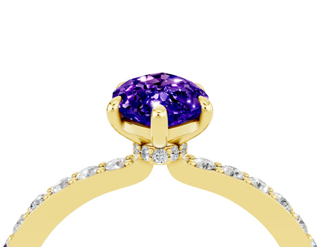 Yellow gold Marquise Cut Tanzanite Ring with Pavé Band and Four-Prong Setting_4