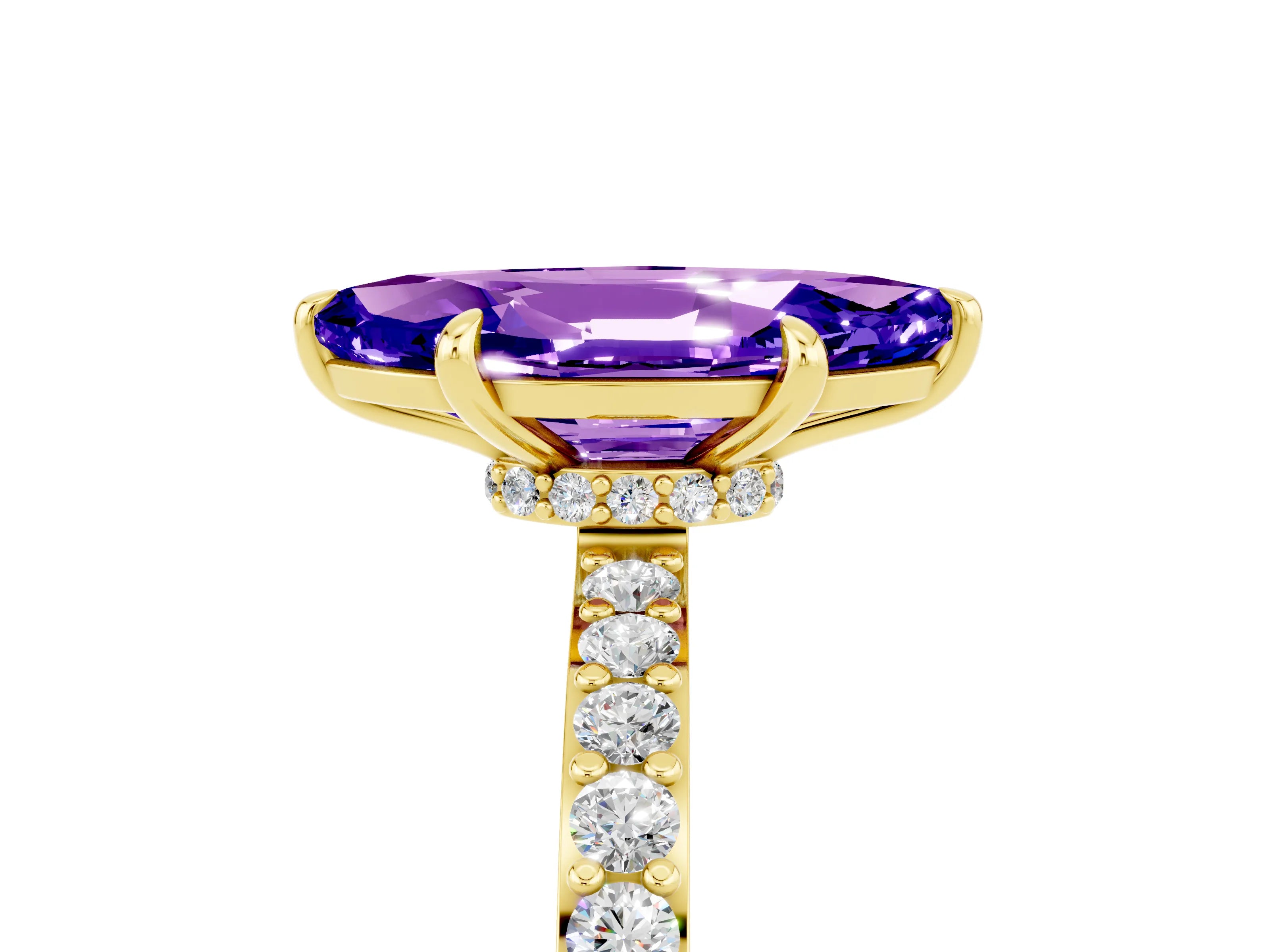Yellow gold Marquise Cut Tanzanite Ring with Pavé Band and Four-Prong Setting_5
