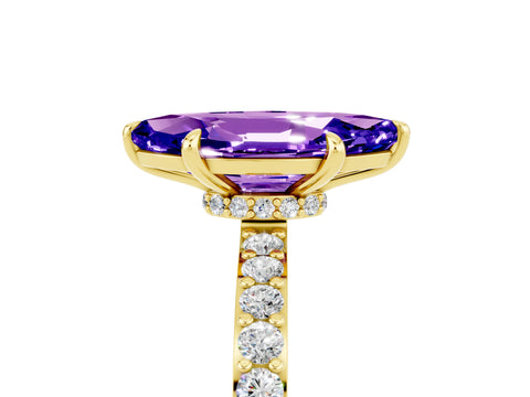 Yellow gold Marquise Cut Tanzanite Ring with Pavé Band and Four-Prong Setting_5