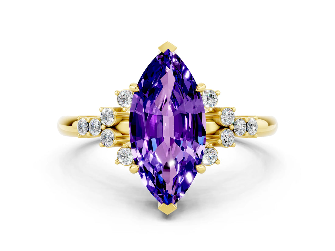 Yellow gold Marquise Cut Tanzanite Ring with Side Stones and Four-Prong Setting_36